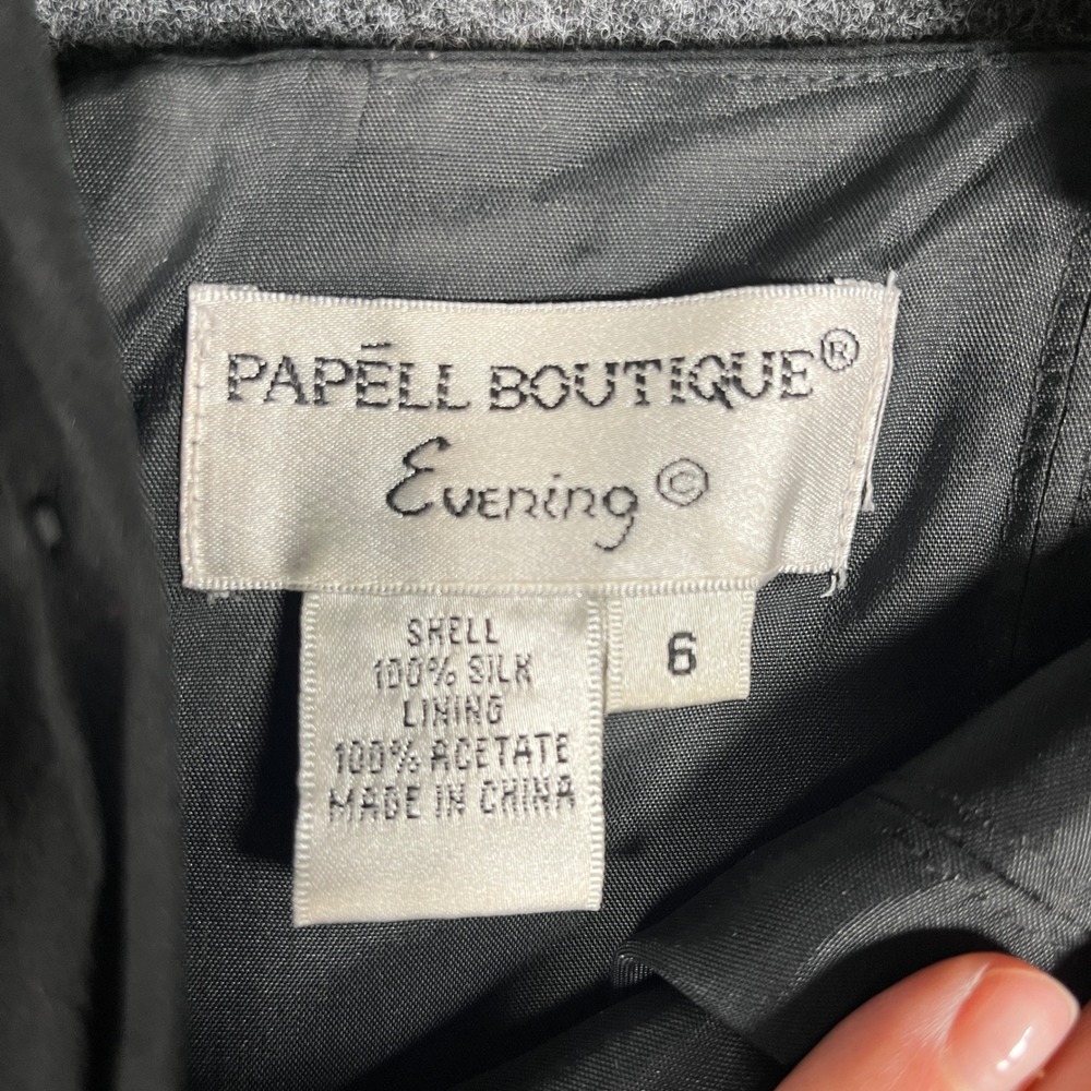 Papell Boutique Evening Black Silk Ruched Beaded Formal Cocktail Party Dress Sz6 - Picture 3 of 10